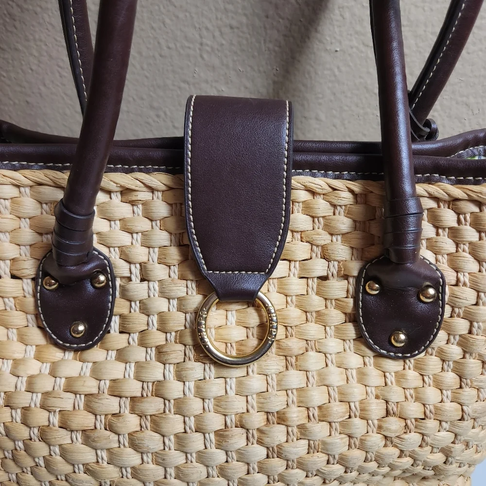 Chaps Straw Basket Weave Handbag Purse - Picture 2 of 8
